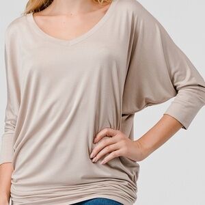 Light Taupe V-Neck Dolman Sleeve Top